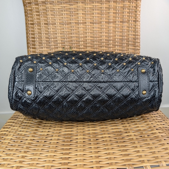 Marc Jacobs Stam Stardust Snake Print Black Leather Satchel Bag Gold Stud Detail - Picture 6 of 15